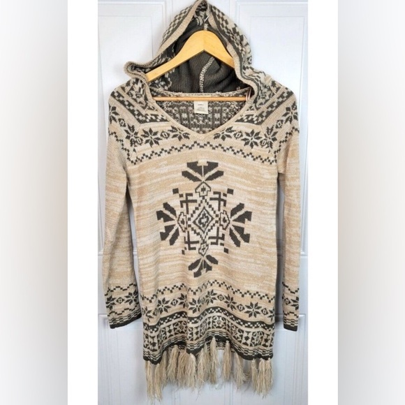 Flying Tomato snowflake fairisle fringe bottom hooded sweater - Picture 1 of 10